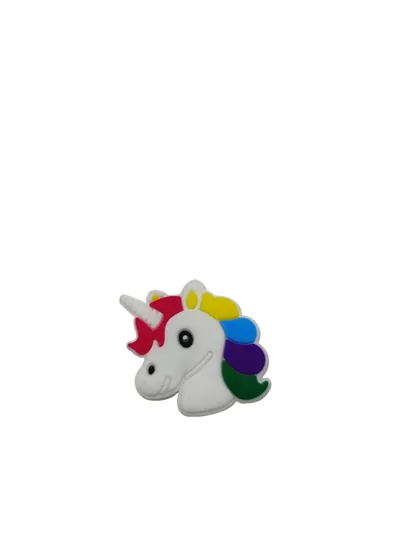 Rainbow Unicorn Soft PVC Shoe Charm showing a rainbow maned unicorn head