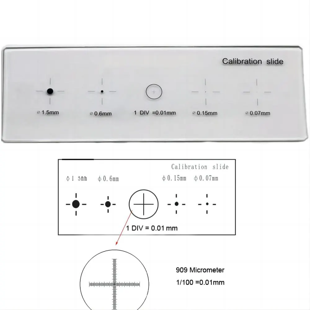 5-Scales 0.01mm Reticle Micrometer Crosshair Glass Microscope Slides view 2
