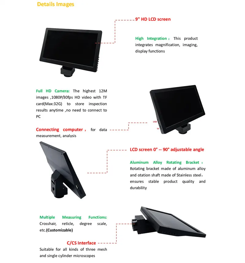 9” AM0912 12M CMOS Display Camera HD LCD Screen for Microscope view 2