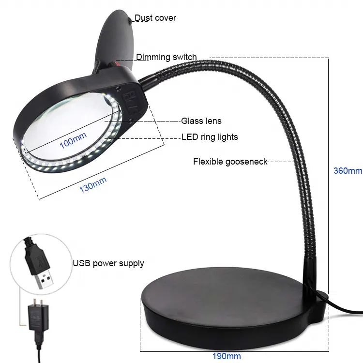 AM-4S 3X10X 5X LED Magnifier Adjustable Magnifying Glass view 3