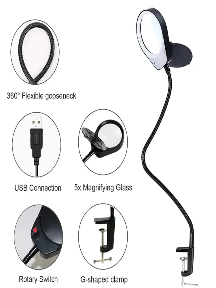 AM-7S 8x15x 3x10x 5x Flexible Clamp-on Table Lamp Magnifier Glass view 3