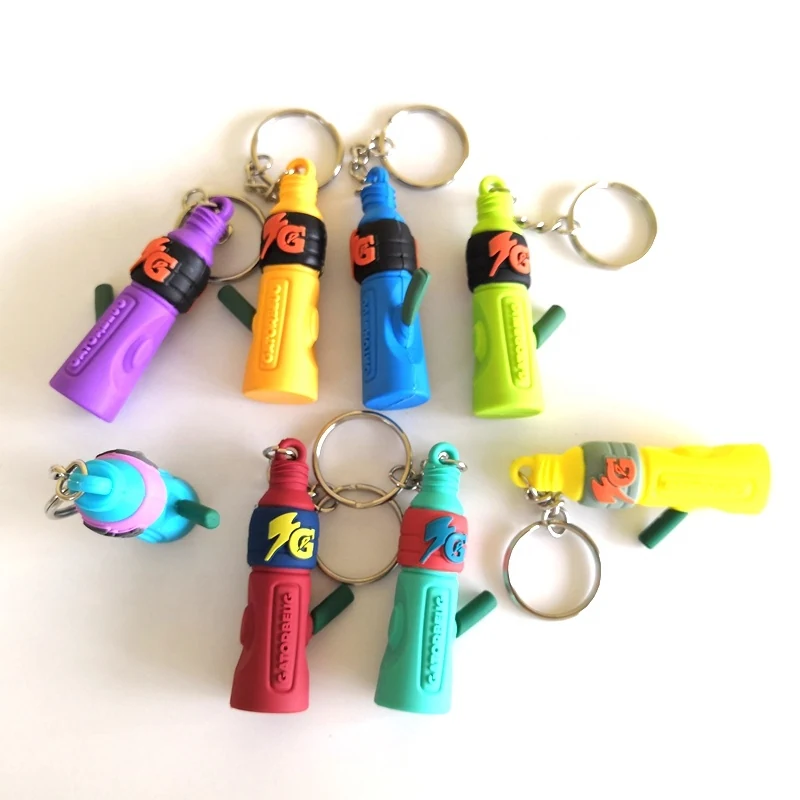3D PVC bottle shaped keychain with moulded relief