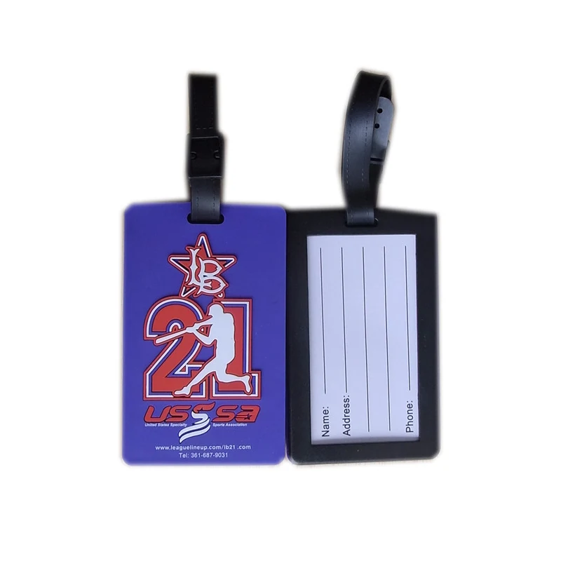 3D soft PVC luggage tag with a leather belt