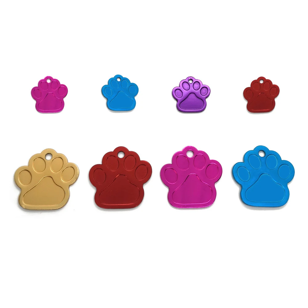 Anodised aluminium paw pet tags in assorted colours