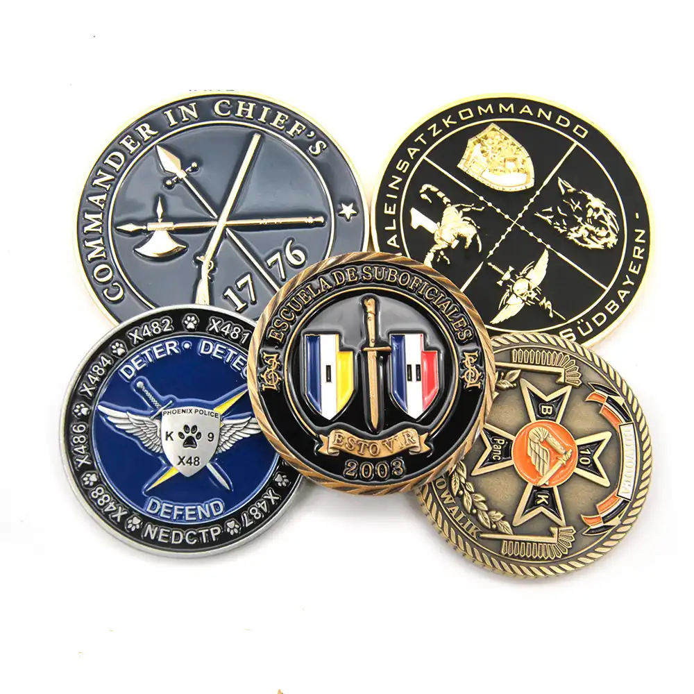 Custom metal souvenir coin with struck relief and plated finish