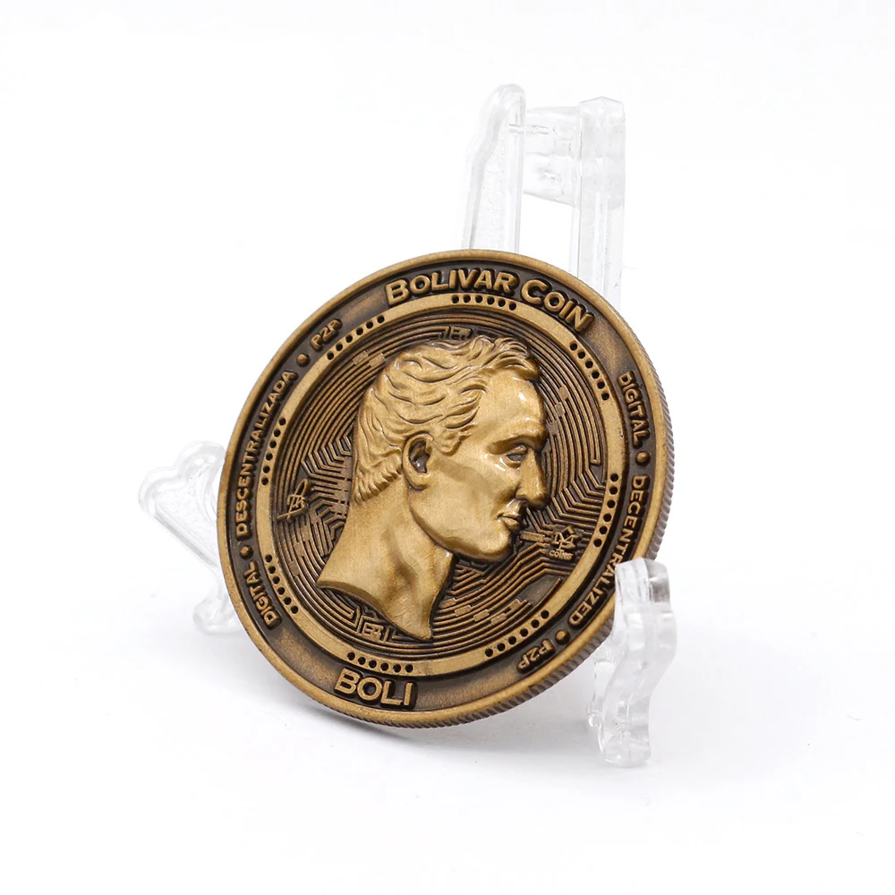 Antique gold 3D brass souvenir coin with raised relief detail