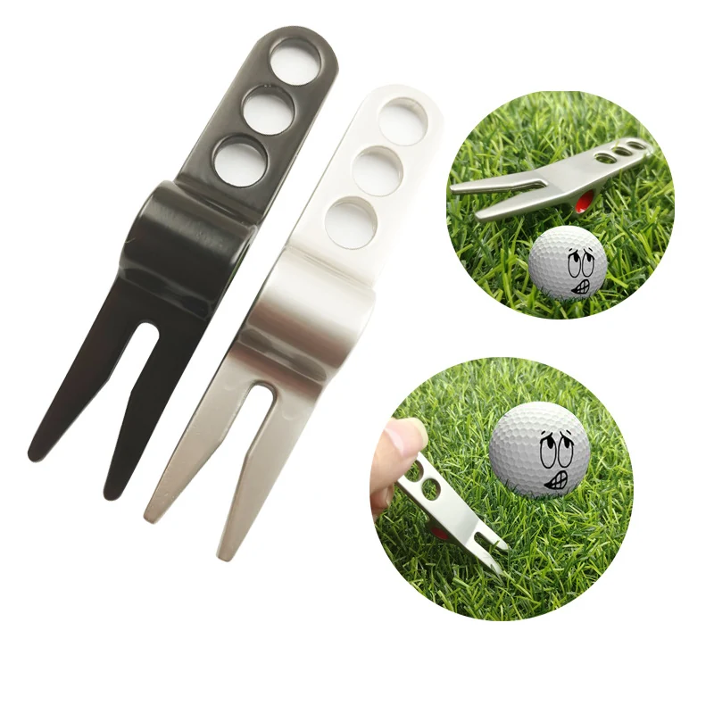 Black and silver anodised aluminium golf divot tool