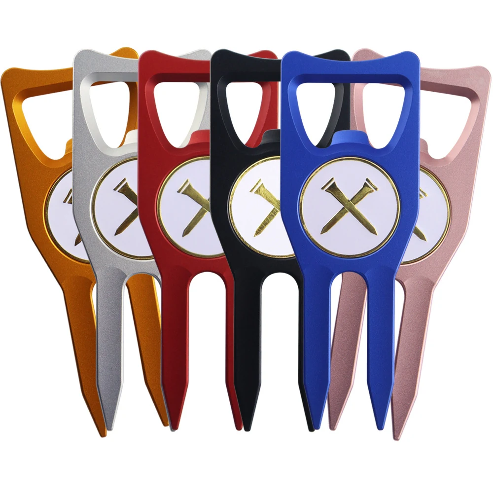 Colourful anodised aluminium bottle opener golf divot tool