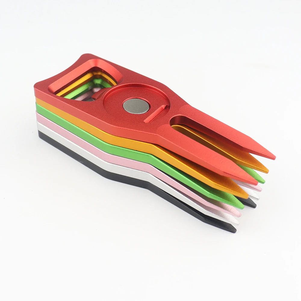 Anodised aluminium bottle opener golf divot tools