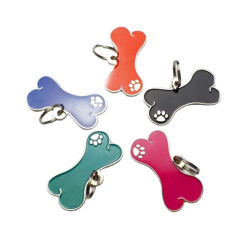 Colourful bone shape dog ID tags with enamel paws