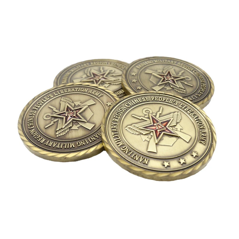Antique brass 3D challenge coins with military insignia