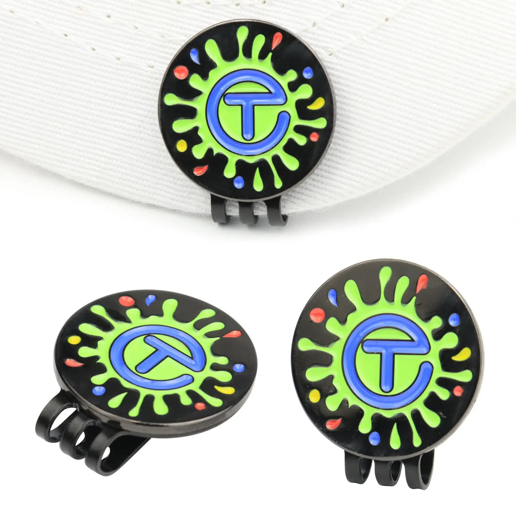 Black enamel golf hat clip with magnetic ball marker