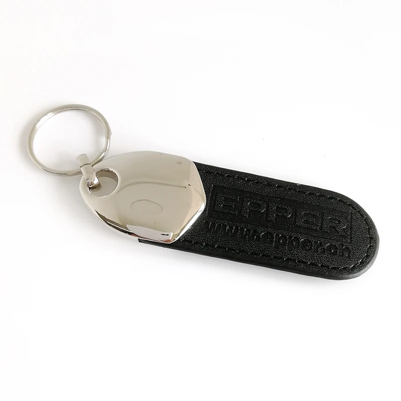 Custom leather key tag with metal plate