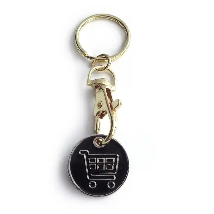 Metal trolley coin key chain with releasable coin