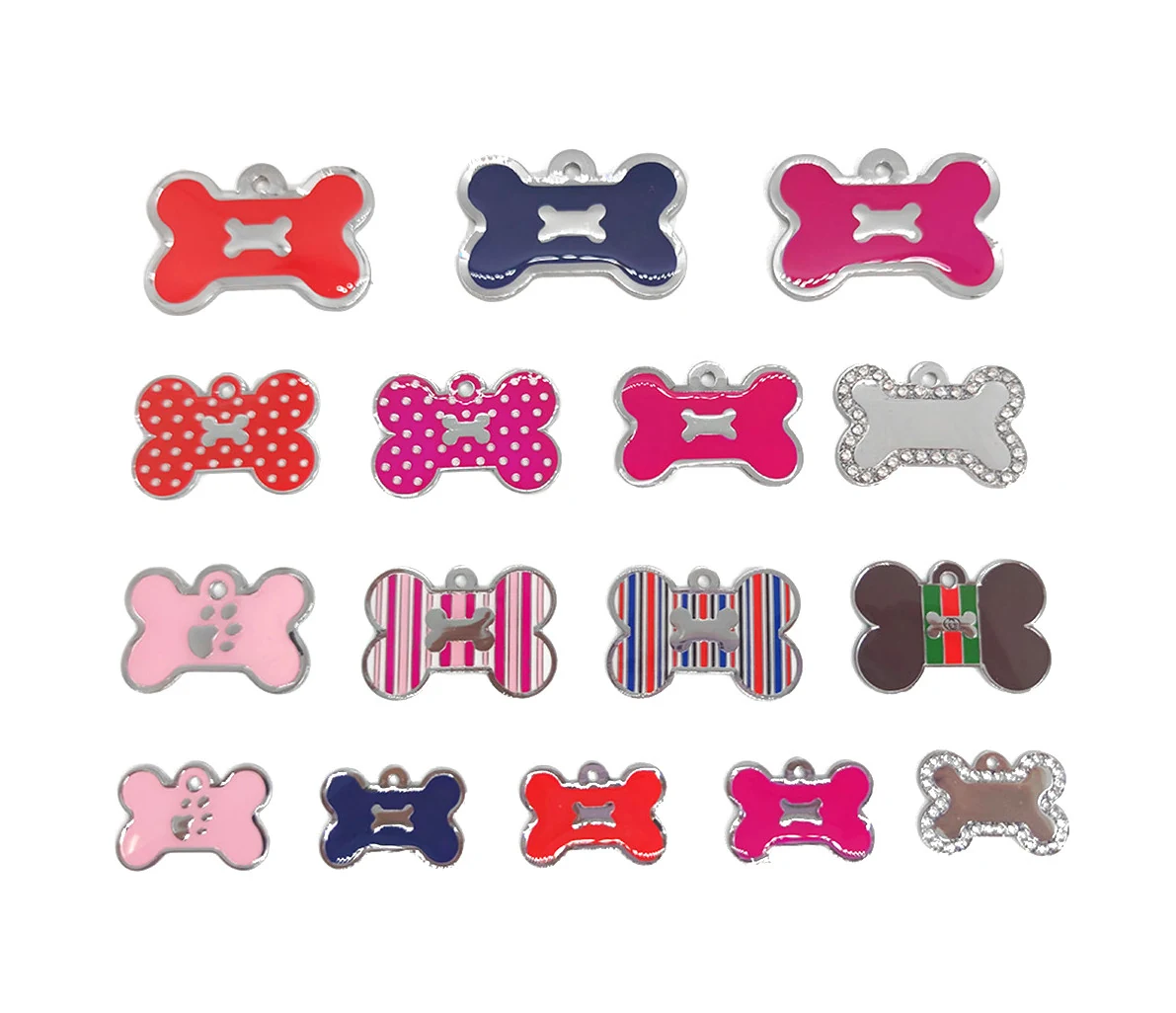Enamel bone shape dog tags with clear epoxy coating