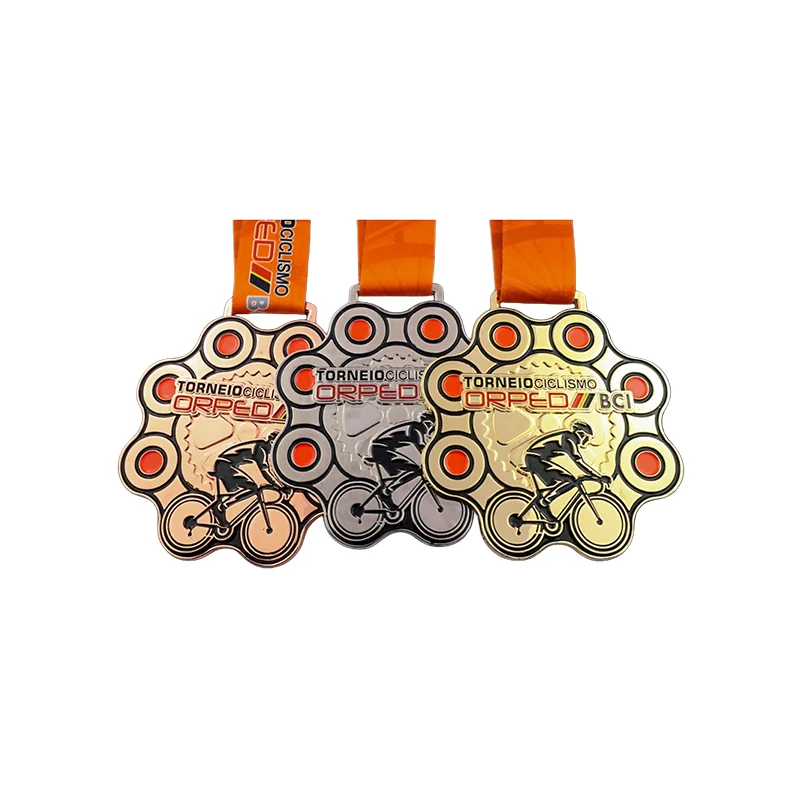 Gold, silver and bronze 80 mm sport medals with lanyards