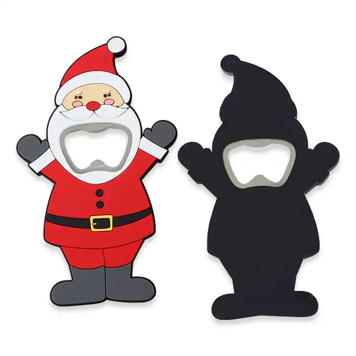 Santa Claus shaped soft PVC bottle opener fridge magnet, front and back