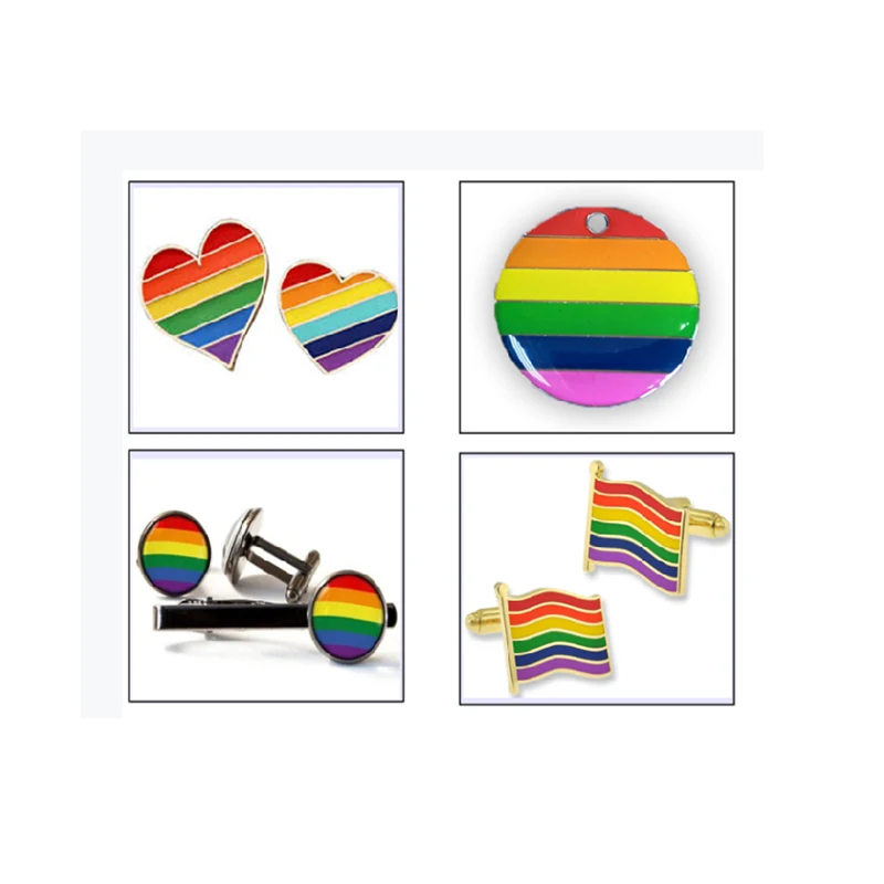 Rainbow soft enamel pins, cufflinks and tie clip