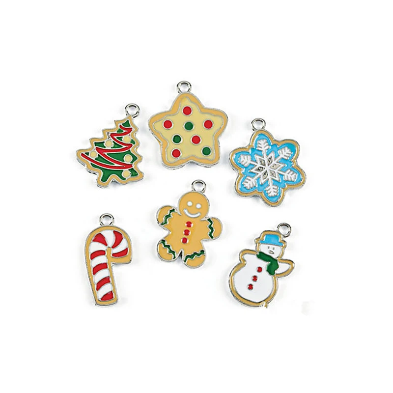 Enamel metal charms including a tree, star and snowflake