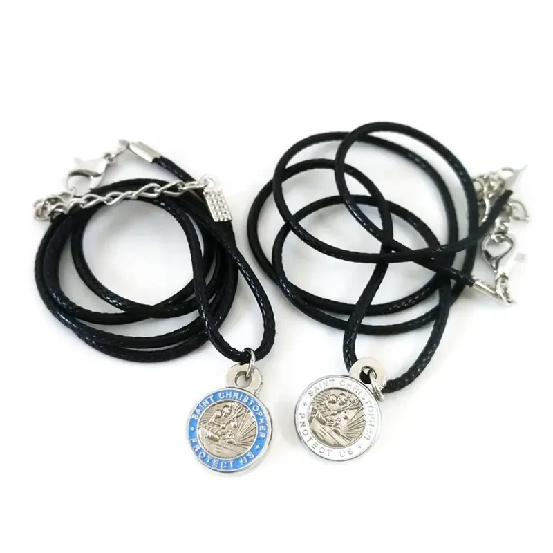 Soft enamel 3D Saint Christopher medal on a chain