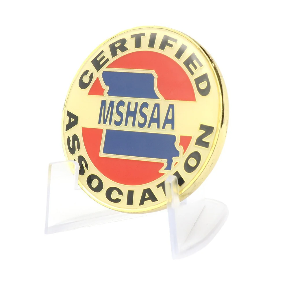 Gold plated souvenir challenge coin with enamel colour detail