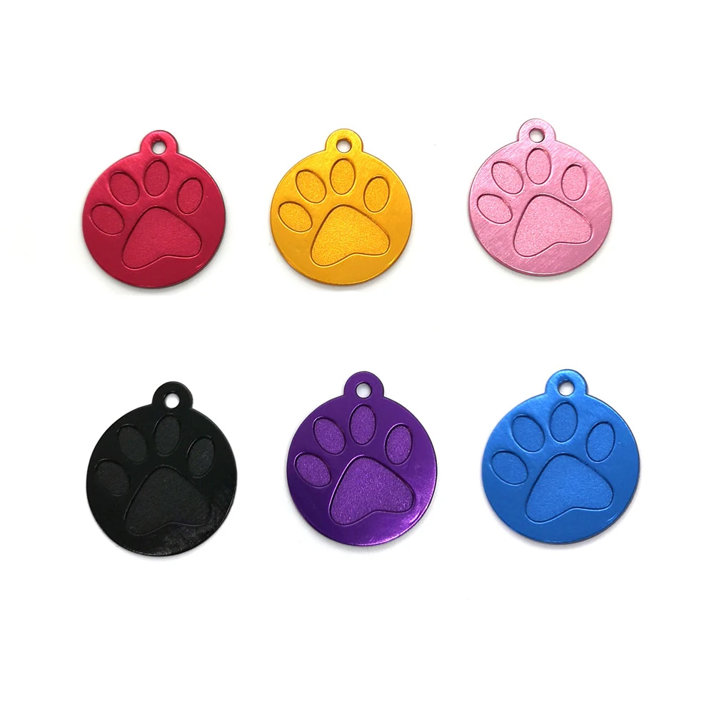 Stamped paw design aluminium pet collar tags