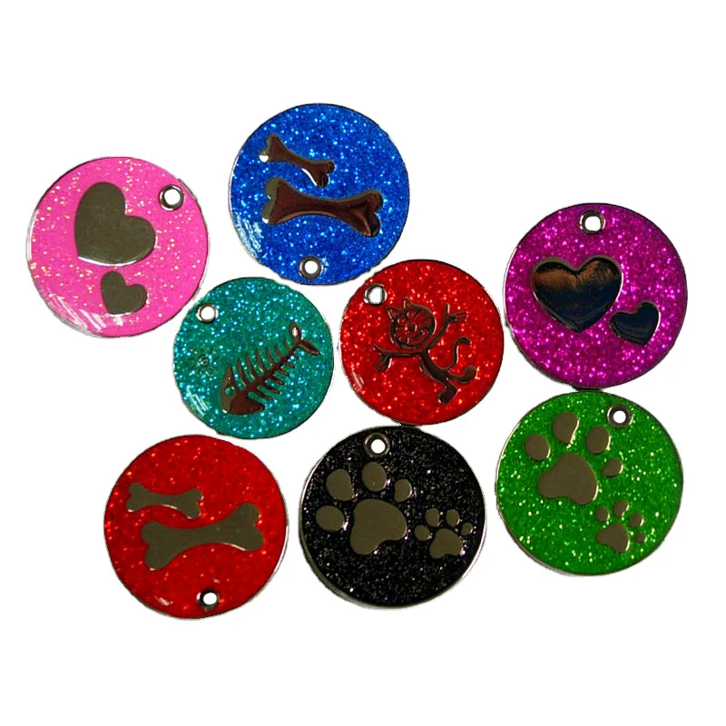 Assorted stock pet dog ID tags in metal