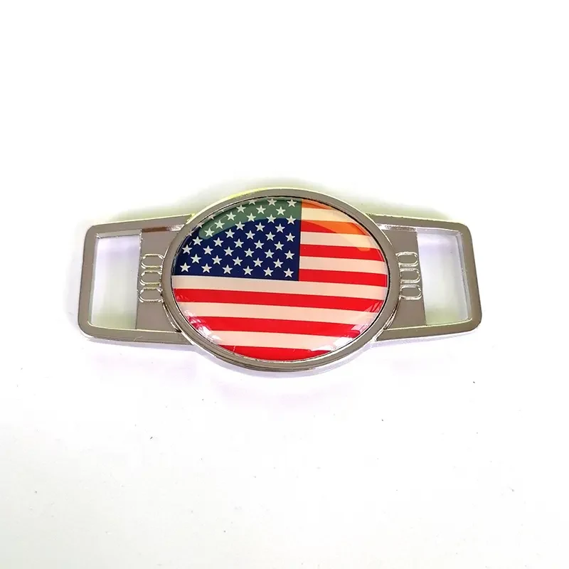 Country flag shoelace metal charms clipped to laces
