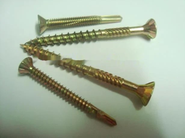 Yellow zinc plated winged flat head self drilling screws