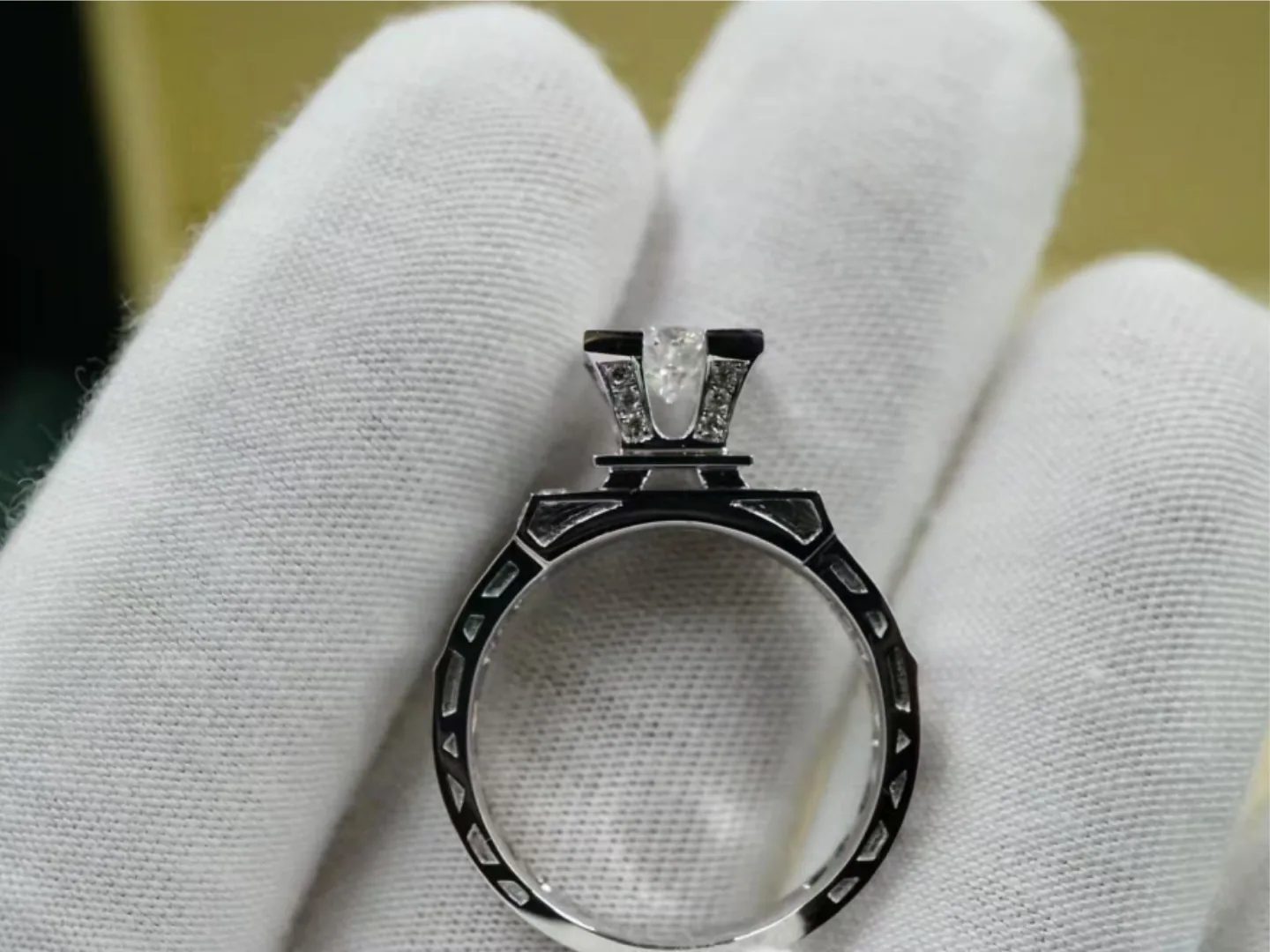 Eiffel Tower 1ct Diamond Engagement Ring photographed at the BH Jewelry workshop in Shenzhen