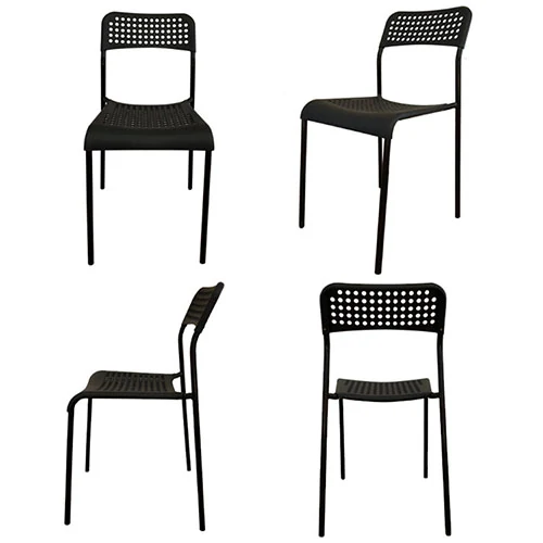 Moulded plastic dining chair on steel legs - view 2