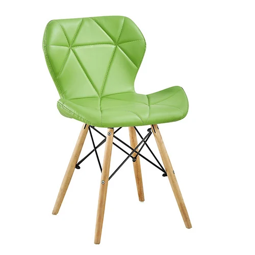 Nordic dining chair with leather upholstered seat on wood legs - view 2
