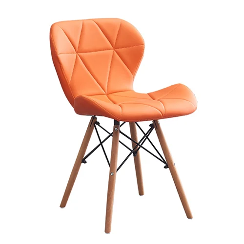 Nordic dining chair with leather upholstered seat on wood legs