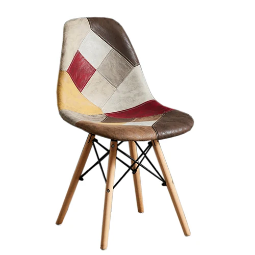 Patchwork-surface plastic dining chair on wood legs - view 2