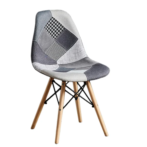Patchwork-surface plastic dining chair on wood legs