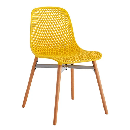 Plastic dining chair on solid wood legs