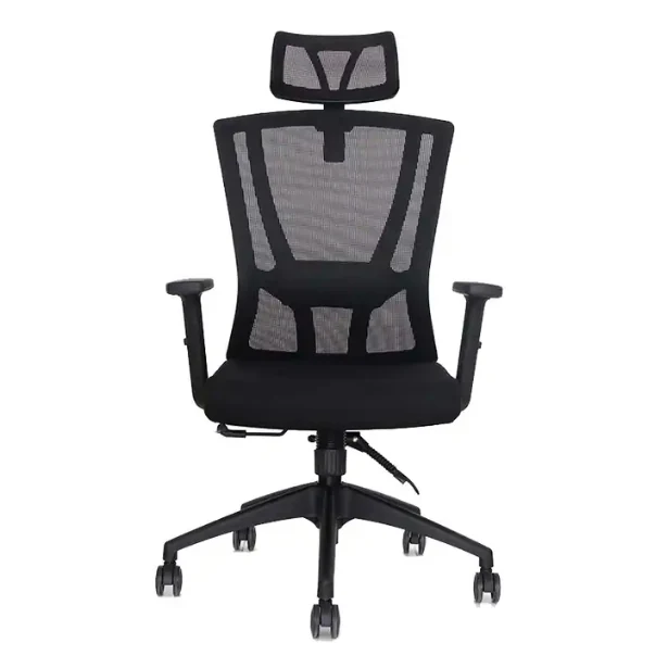 High back executive mesh chair with 2D arms, neck pillow and coat hanger - view 2