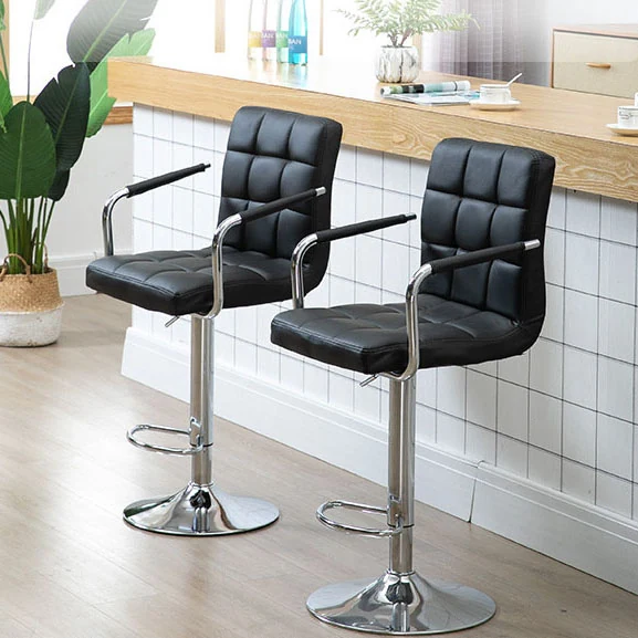 Gas-lift bar stool with arms, PU seat and chromed footrest base - view 2