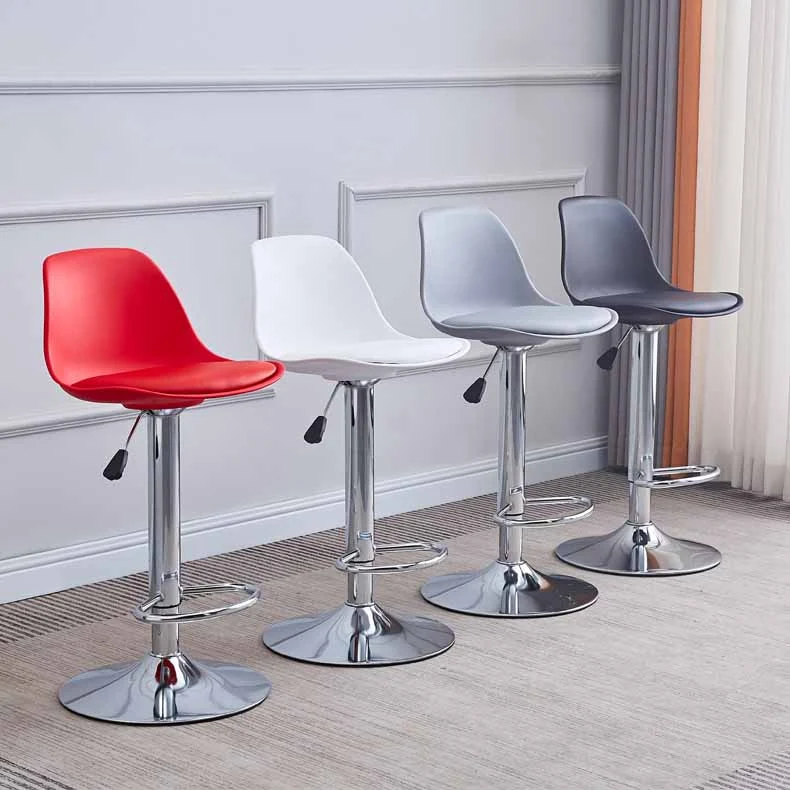 Nordic plastic shell bar stool with faux PU seat and round lift base - view 2