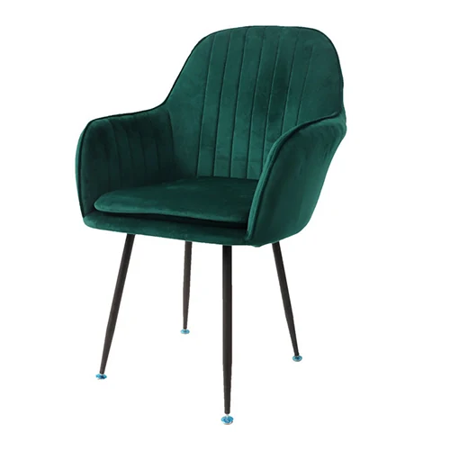 Nordic velvet armchair with high-density foam and painted metal legs