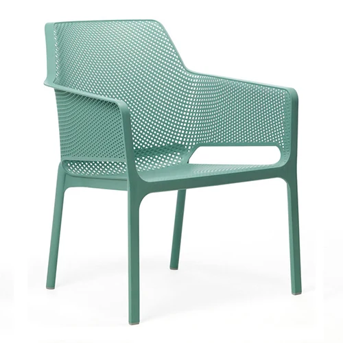 Stacking polypropylene rattan-style armchair with non-slip feet