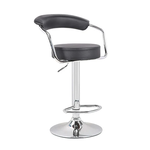 Synthetic leather high stool with backrest, arms and chromed footrest base