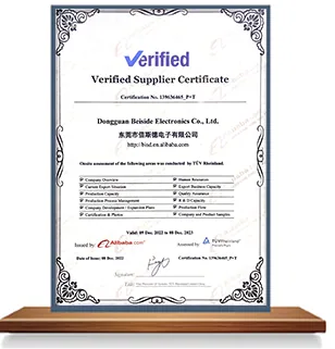 Verified supplier certificate held by Dongguan Beiside Electronics Co., Ltd