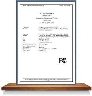 FCC test report held by Dongguan Beiside Electronics Co., Ltd