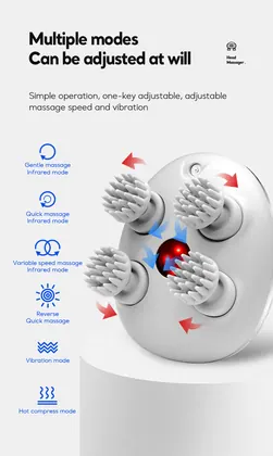 Waterproof Wireless Easy Use Electric Silicone Scalp Massager Stress Release Vibrating Hot Compress Head Massager detail view 12