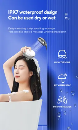 Waterproof Wireless Easy Use Electric Silicone Scalp Massager Stress Release Vibrating Hot Compress Head Massager detail view 9