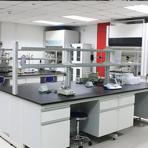 Blissam quality control laboratory bench with analytical glassware