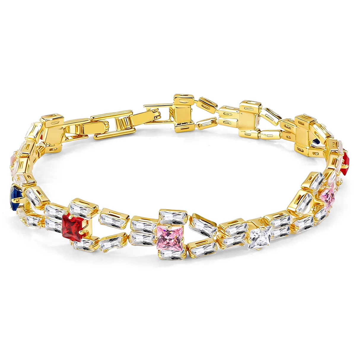 2025 Model Euro-american Color Zircon Tennis Chain Fashion Bracelet Double-layer Split made by BlueOne Jewelry
