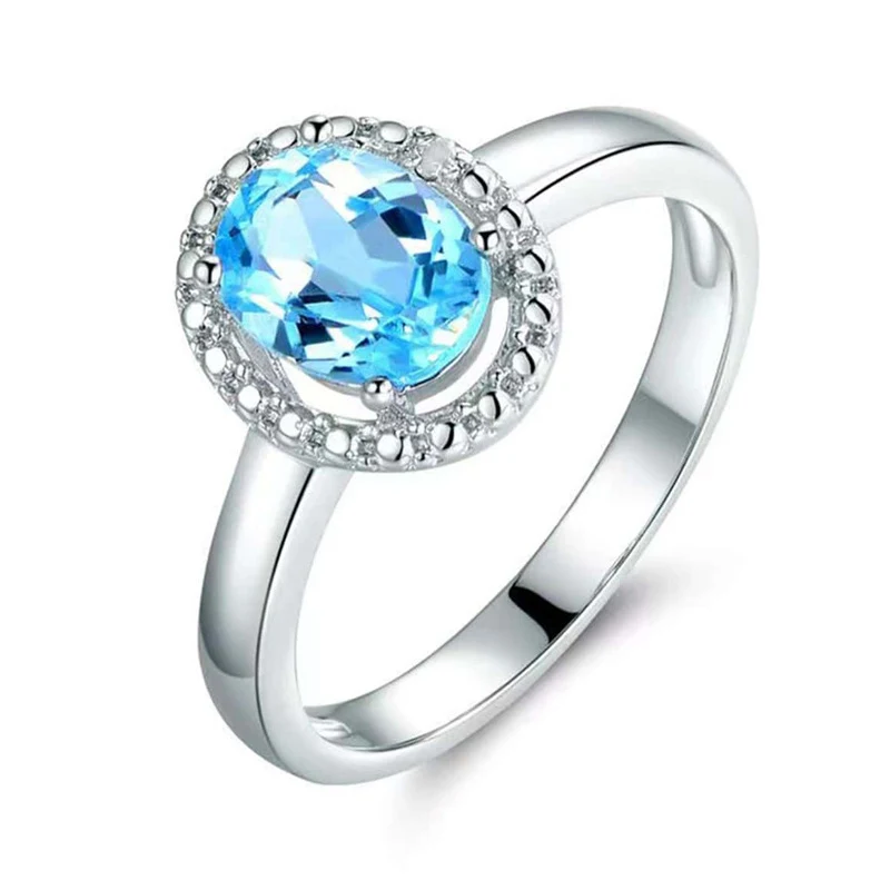 5-10 Inch Aquamarine Oval Zircon Ring made by BlueOne Jewelry