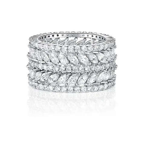 5-9.5 Inch 13mm Marquise Shape Eternity Statement Ring 14K White Gold - view 3